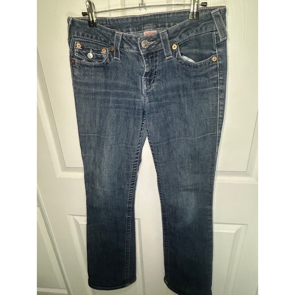 True Religion Bootcut Jeans 29 Blue Thick Stitch Embroidered Low Rise Y2K USA
